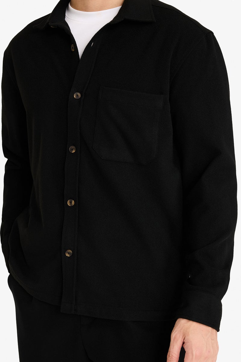 DeFacto Black Man Polo Collar Flannel Shirt Casual - Image 4